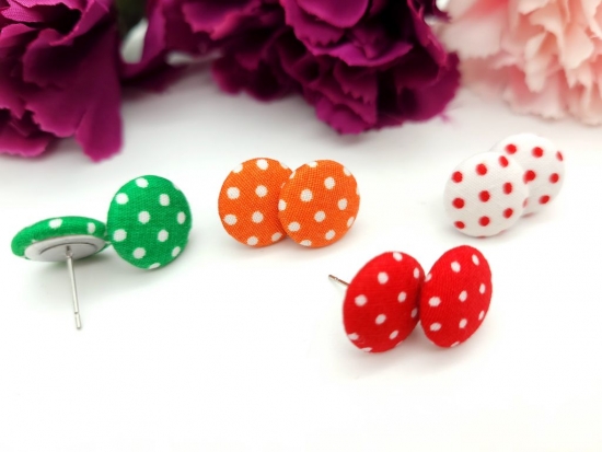 Preview: Stoff Knopf Ohrstecker Punkte